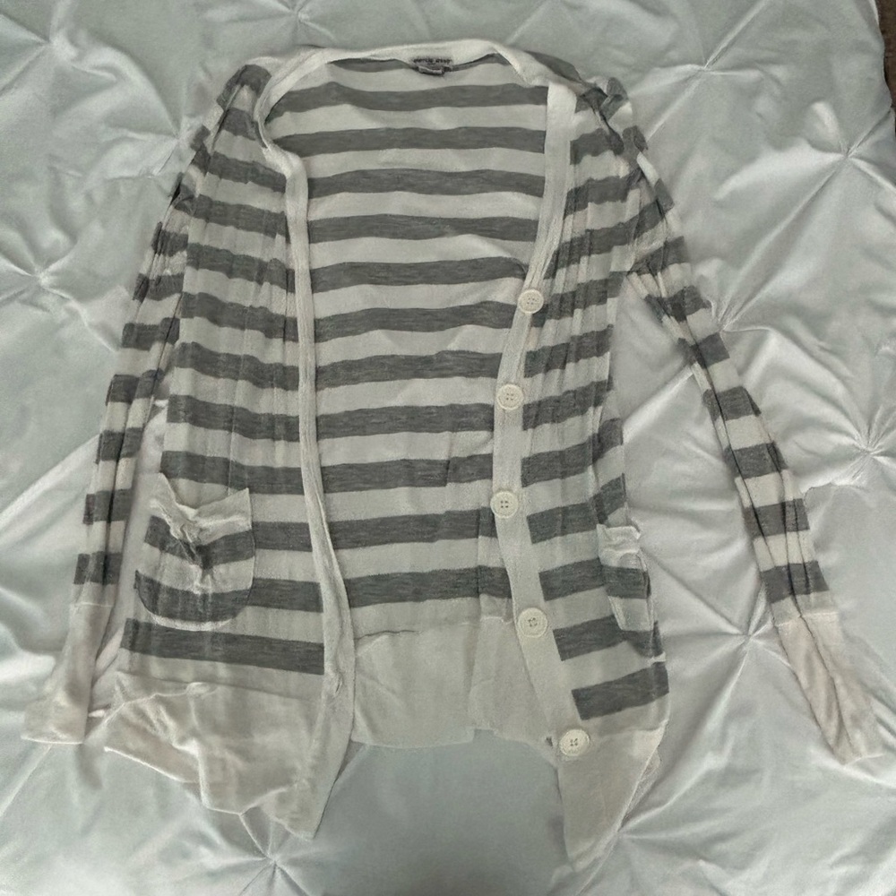 American Dream Gray and White Striped Cardigan